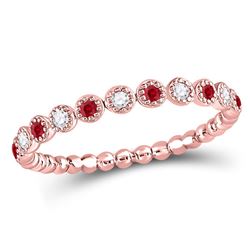 1/6 CTW Round Ruby Diamond Beaded Dot Stackable Ring 10kt Rose Gold - REF-13K2R
