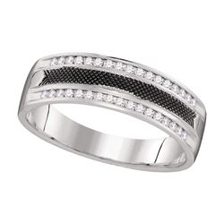 1/4 CTW Mens Round Diamond Wedding Black-tone Ring 14kt White Gold - REF-57W3F
