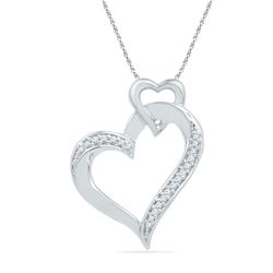 1/10 CTW Round Diamond Heart Pendant 10kt White Gold - REF-11K9R