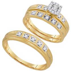 1/4 CTW His & Hers Round Diamond Solitaire Matching Bridal Wedding Ring 10kt Yellow Gold - REF-32M3A