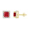 Image 1 : 2 CTW Princess Lab-Created Ruby Stud Earrings 10kt Yellow Gold - REF-21N5Y
