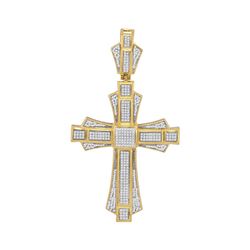1 CTW Mens Round Diamond Cross Saint John Charm Pendant 10kt Yellow Gold - REF-113Y9X