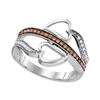 Image 1 : 1/5 CTW Round Brown Diamond Heart Crossover Ring 10kt White Gold - REF-18F3M