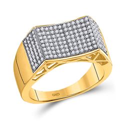 1/2 CTW Mens Round Pave-set Diamond Concave Rectangle Cluster Ring 10kt Yellow Gold - REF-41Y9X
