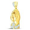 Image 2 : 1/4 CTW Mens Round Diamond Praying Hands Rosary Charm Pendant 10kt Yellow Gold - REF-30R3H