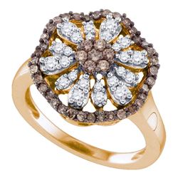3/4 CTW Brown Round Diamond Flower Cluster Ring 10kt Rose Gold - REF-45N6Y