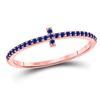 Image 1 : 1/6 CTW Round Blue Sapphire Cross Stackable Ring 10kt Rose Gold - REF-10N8Y