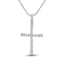 1/5 CTW Round Diamond Cross Pendant 10kt White Gold - REF-9F3M
