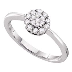 1/4 CTW Round Diamond Circle Frame Flower Cluster Ring 14kt White Gold - REF-24N3Y