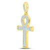 Image 2 : 1/3 CTW Mens Round Diamond Ankh Cross Charm Pendant 10kt Yellow Gold - REF-27R3H