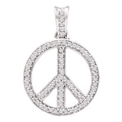 1/4 CTW Round Diamond Peace Sign Circle Pendant 10kt White Gold - REF-18Y3X