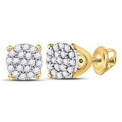 1/8 CTW Round Diamond Cluster Earrings 10kt Yellow Gold - REF-10N8Y