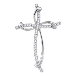 1/10 CTW Round Diamond Slender Curved Open Cross Pendant 10kt White Gold - REF-7K5R