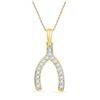 Image 1 : 1/6 CTW Round Diamond Lucky Wishbone Fortune Pendant 10kt Yellow Gold - REF-11W9F