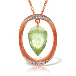 Genuine 9.6 ctw Green Amethyst & Diamond Necklace 14KT Rose Gold - REF-109P6H