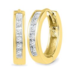 1/8 CTW Round Diamond Hoop Earrings 10kt Yellow Gold - REF-16W8F