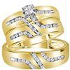 Image 1 : 1/4 CTW His & Hers Round Diamond Solitaire Matching Bridal Wedding Ring 10kt Yellow Gold - REF-35A9N