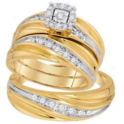 3/8 CTW His & Hers Round Diamond Solitaire Matching Bridal Wedding Ring 10kt Yellow Gold - REF-54T3K