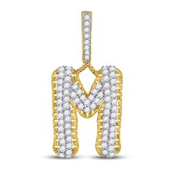 1 & 1/2 CTW Mens Round Diamond M Letter Charm Pendant 10kt Yellow Gold - REF-90R3H