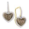 Image 1 : 5/8 CTW Brown Diamond Heart Dangle Earrings 10kt Yellow Gold - REF-35R9H