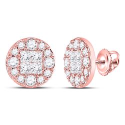 1/2 CTW Princess Diamond Cluster Earrings 14kt Rose Gold - REF-39A6N