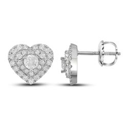 1/2 CTW Round Diamond Heart Earrings 14kt White Gold - REF-41R9H