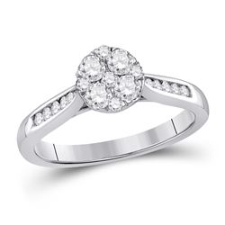1/2 CTW Round Diamond Fashion Cluster Ring 14kt White Gold - REF-54W3F