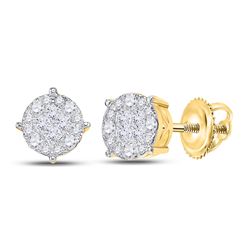 2 CTW Princess Round Diamond Cluster Earrings 14kt Yellow Gold - REF-167X9T