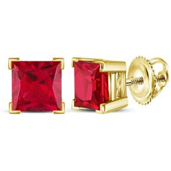 2 CTW Princess Lab-Created Ruby Solitaire Earrings 10kt Yellow Gold - REF-10F8M