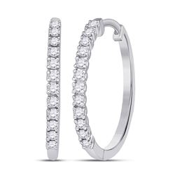 1/4 CTW Round Diamond Slender Single Row Hoop Earrings 10kt White Gold - REF-19N2Y
