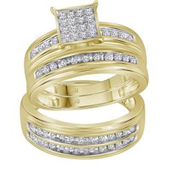 1/2 CTW His & Hers Round Diamond Square Matching Bridal Wedding Ring 10kt Yellow Gold - REF-60A3N