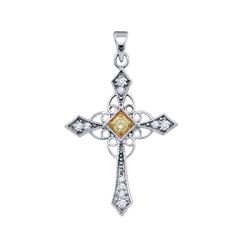 1/3 CTW Round Yellow Color Enhanced Diamond Cross Pendant 10kt White Gold - REF-21N5Y