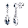 Image 1 : 1/3 CTW Round Blue Color Enhanced Diamond Dangle Earrings 10kt White Gold - REF-24R3H