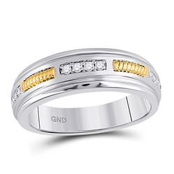 1/5 CTW Mens Round Diamond Wedding Ring 10kt Two-tone Gold - REF-35N9Y