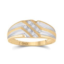 1/8 CTW Mens Round Diamond Wedding Ring 10kt Two-tone Gold - REF-15N5Y