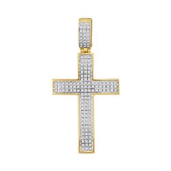 1/2 CTW Mens Round Diamond Cross Charm Pendant 10kt Yellow Gold - REF-47X9T