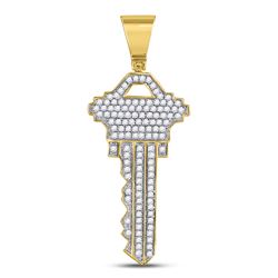 5/8 CTW Mens Diamond Key Charm Fashion Pendant 10kt Yellow Gold - REF-31Y5X