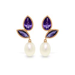 Genuine 16 ctw Pearl & Amethyst Earrings 14KT Rose Gold - REF-42T2A