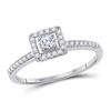 Image 1 : 1/4 CTW Round Diamond Solitaire Square Halo Bridal Engagement Ring 10kt White Gold - REF-18K3R