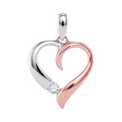 1/12 CTW Round Diamond Rose-tone Heart Solitaire Pendant 10kt White Gold - REF-13N2Y