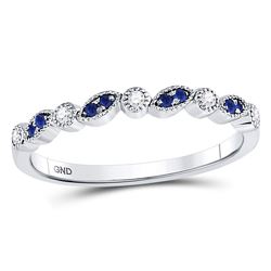 1/10 CTW Round Blue Sapphire Diamond Stackable Ring 10kt White Gold - REF-14T4K