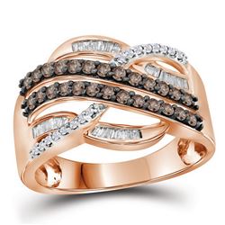 1/2 CTW Round Brown Diamond Crossover Ring 10kt Rose Gold - REF-30N3Y