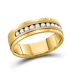1/2 CTW Mens Round Channel-set Diamond Single Row Wedding Ring 14kt Yellow Gold - REF-81N3Y