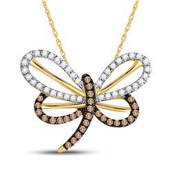 1/4 CTW Round Brown Diamond Butterfly Bug Pendant 10kt Yellow Gold - REF-15T5K