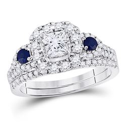 7/8 CTW Princess Diamond Bridal Wedding Engagement Ring 14kt White Gold - REF-101A9N