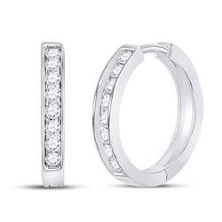 1/2 CTW Round Diamond Hoop Earrings 10kt White Gold - REF-39Y6X