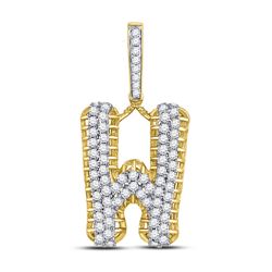 1 & 1/2 CTW Mens Round Diamond W Letter Charm Pendant 10kt Yellow Gold - REF-77T9K