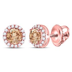 1 CTW Round Brown Diamond Stud Earrings 14kt Rose Gold - REF-83W9F