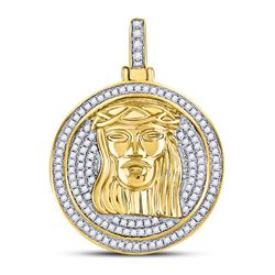 5/8 CTW Mens Round Diamond Jesus Circle Medallion Charm Pendant 10kt Yellow Gold - REF-45R3H