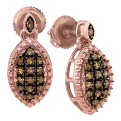 1/3 CTW Round Brown Diamond Dangle Earrings 10kt Rose Gold - REF-16W8F